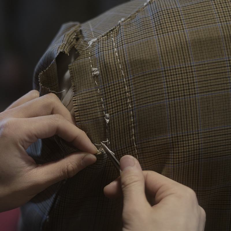 Hand basting a checked jacket